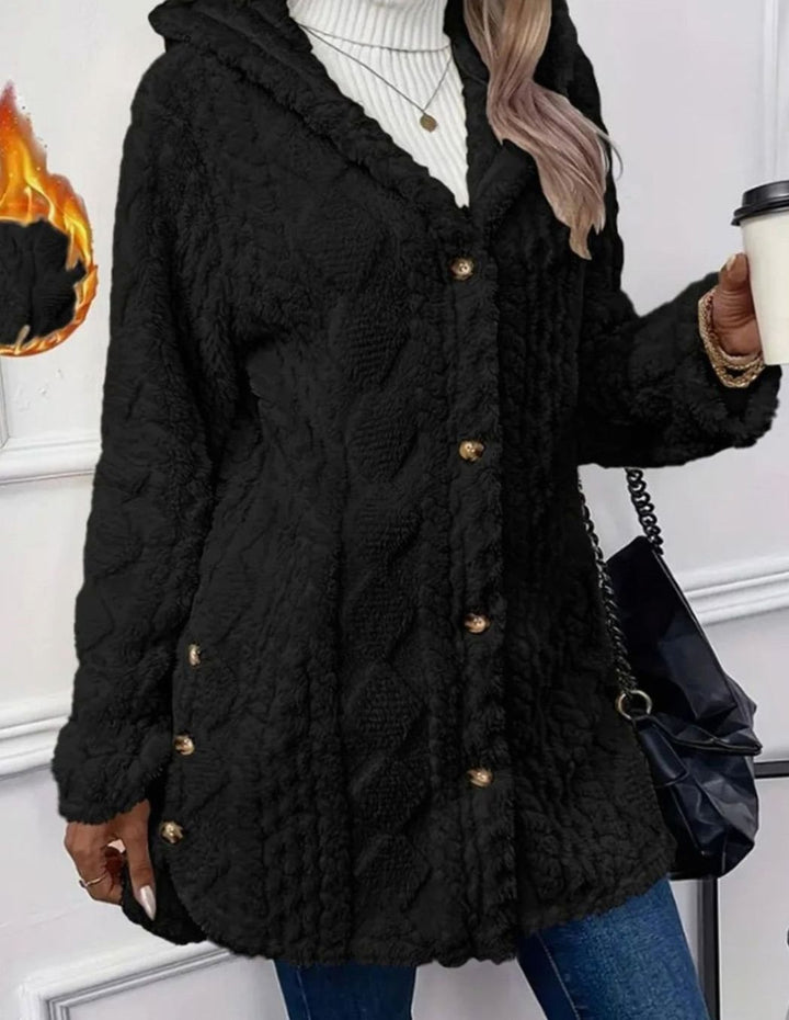 Women's Hooded Fluffy Button-Front Relaxed Cardigan Coat
