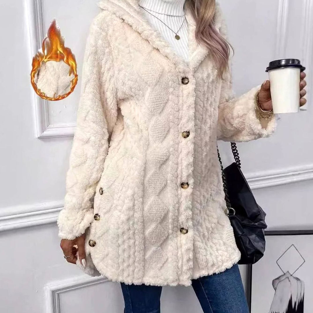 Women's Hooded Fluffy Button-Front Relaxed Cardigan Coat