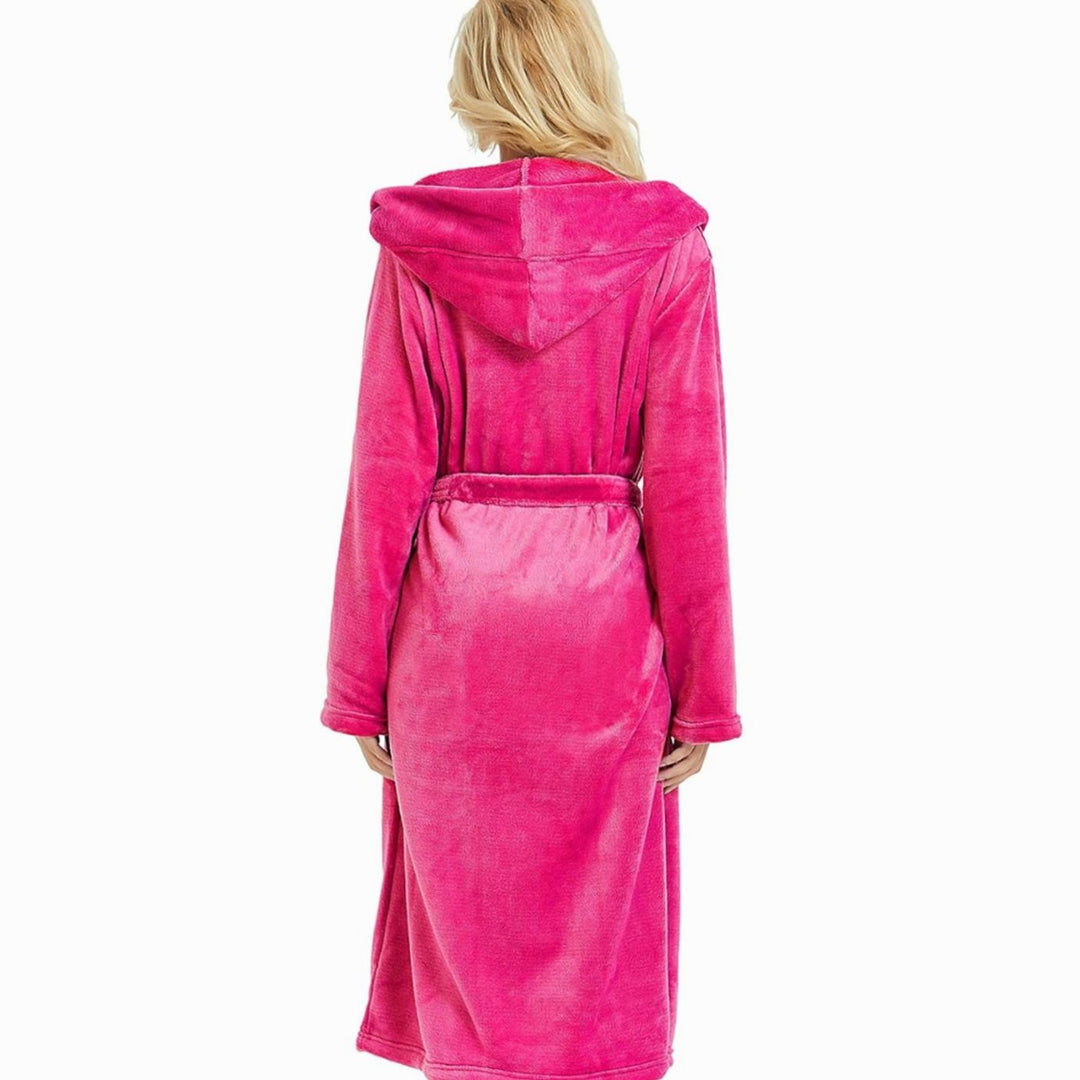Women's Hooded Plush Fleece Long Bathrobe