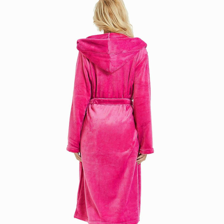 Women's Hooded Plush Fleece Long Bathrobe