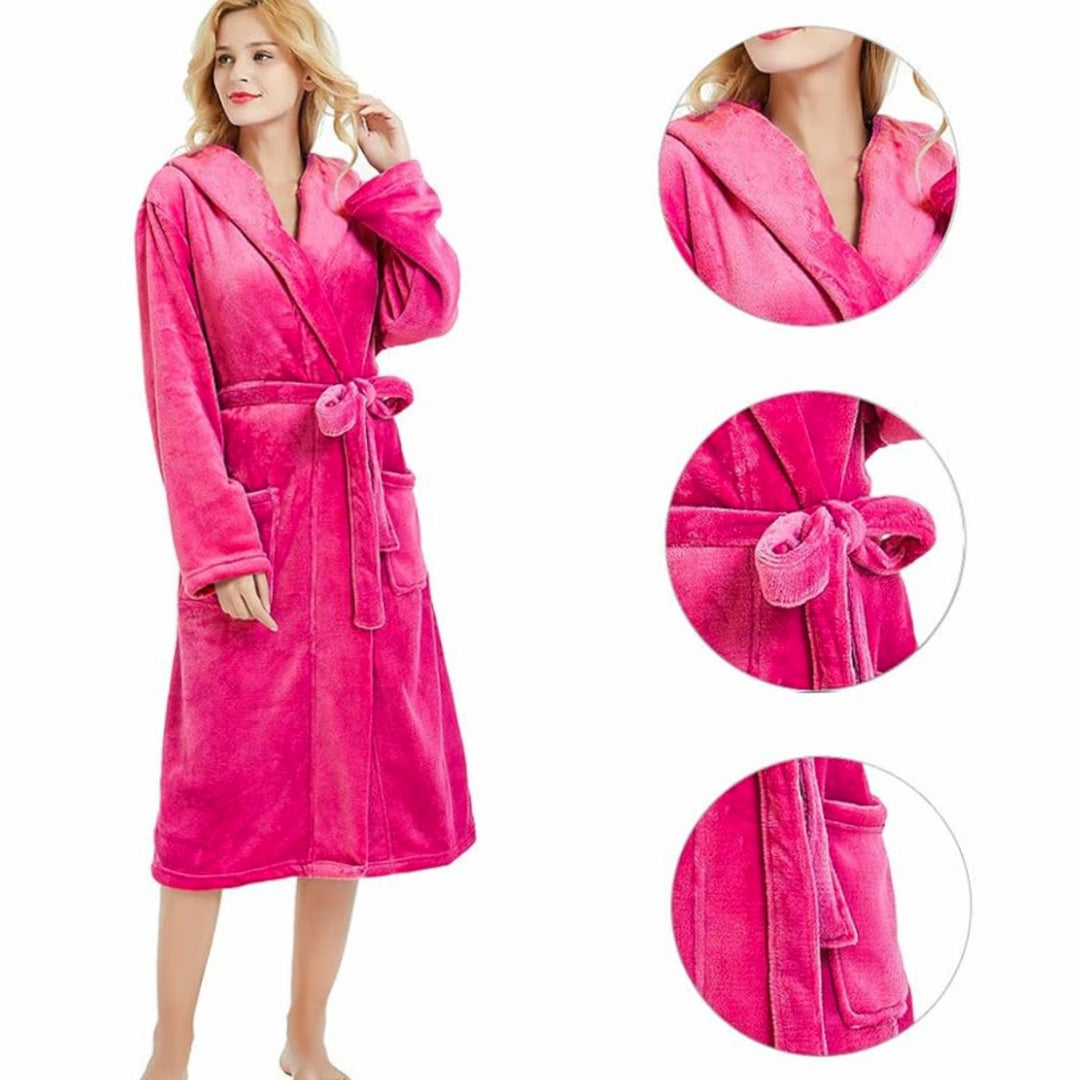 Women's Hooded Plush Fleece Long Bathrobe
