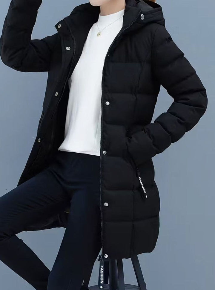 Women's Hooded Quilted Puffer Coat Mid-Length Zip-Up Jacket