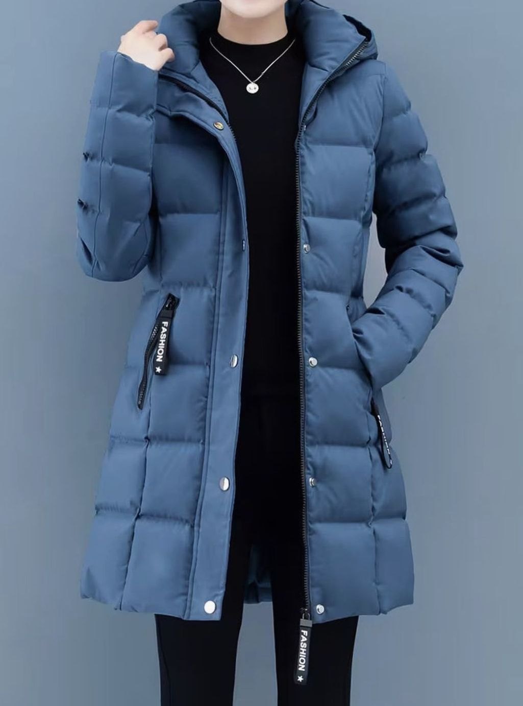 Women's Hooded Quilted Puffer Coat Mid-Length Zip-Up Jacket