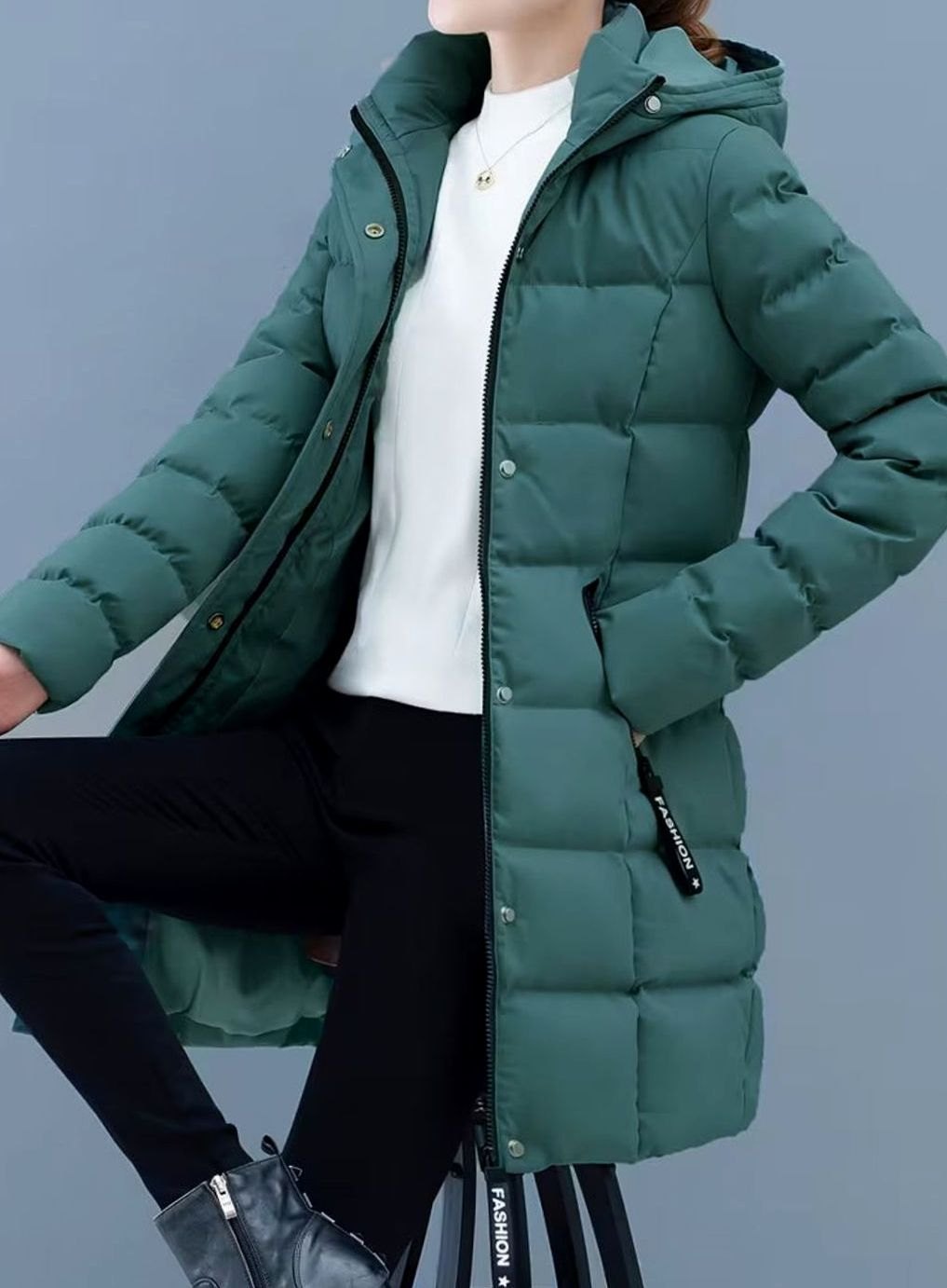 Women's Hooded Quilted Puffer Coat Mid-Length Zip-Up Jacket