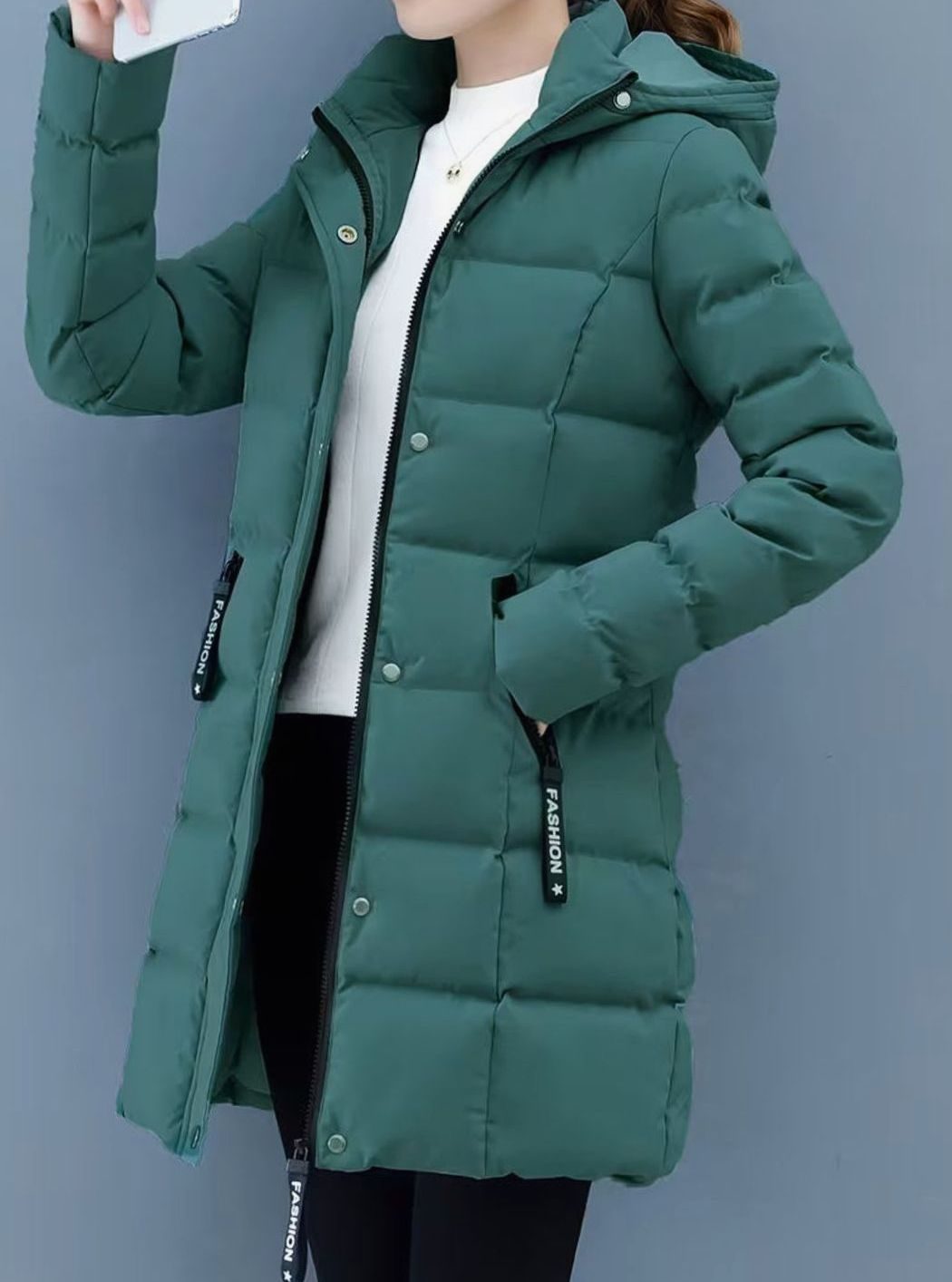 Women's Hooded Quilted Puffer Coat Mid-Length Zip-Up Jacket