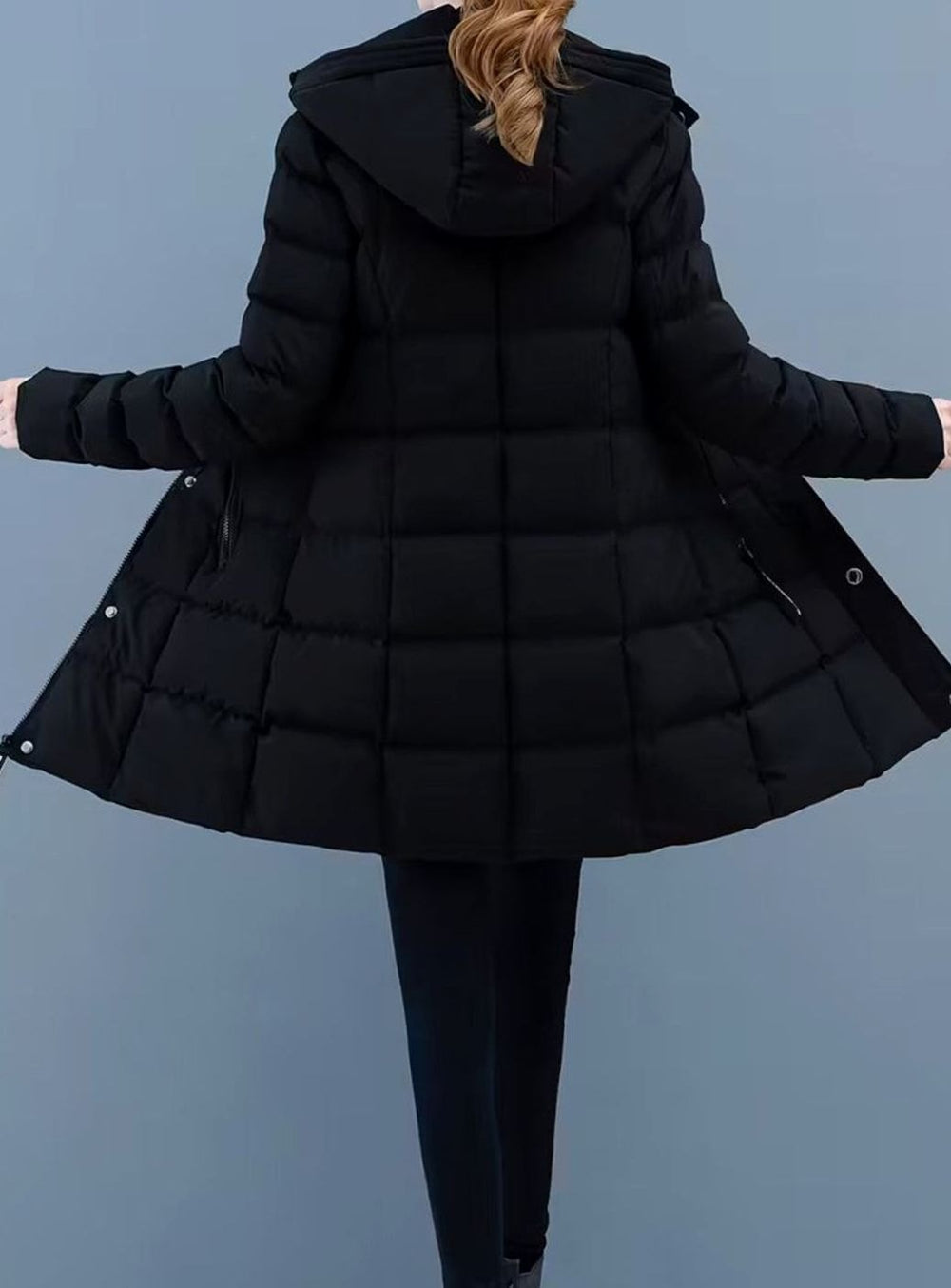 Women's Hooded Quilted Puffer Coat Mid-Length Zip-Up Jacket
