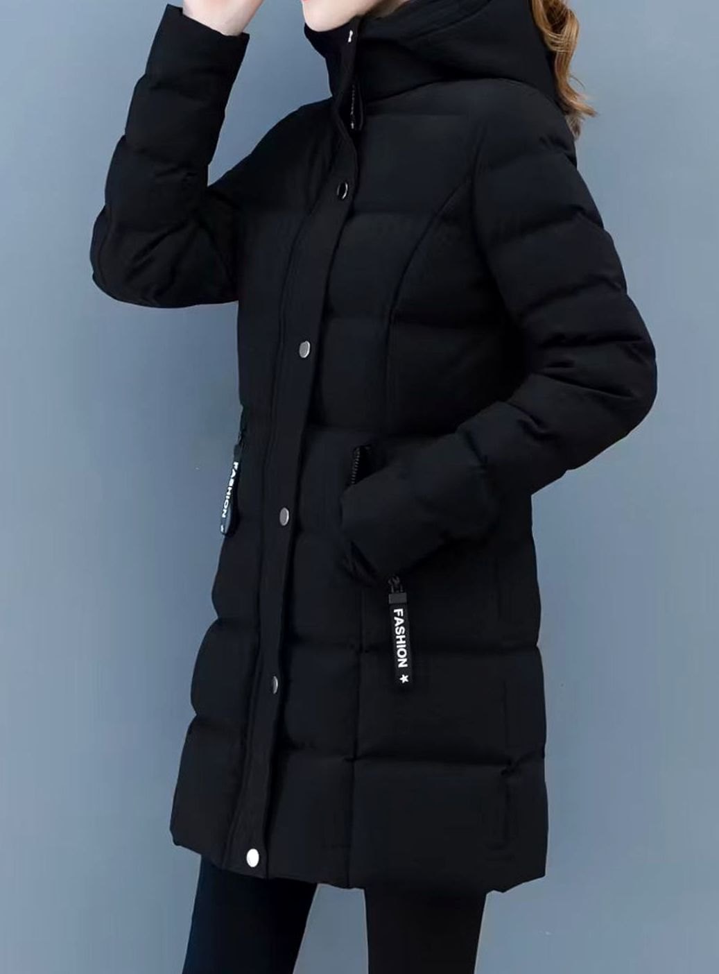 Women's Hooded Quilted Puffer Coat Mid-Length Zip-Up Jacket