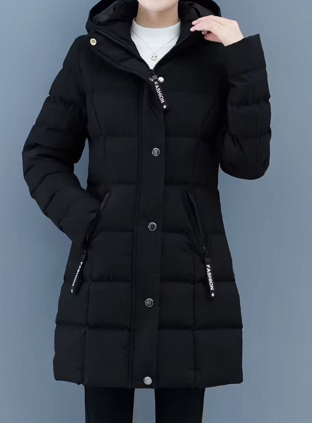 Women's Hooded Quilted Puffer Coat Mid-Length Zip-Up Jacket