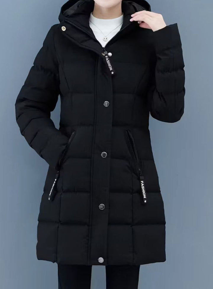 Women's Hooded Quilted Puffer Coat Mid-Length Zip-Up Jacket