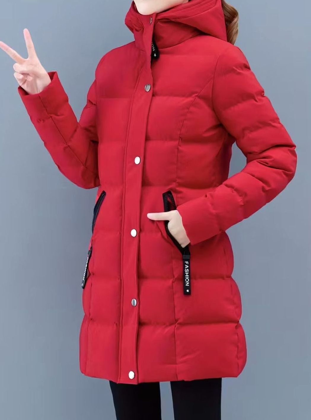 Women's Hooded Quilted Puffer Coat Mid-Length Zip-Up Jacket
