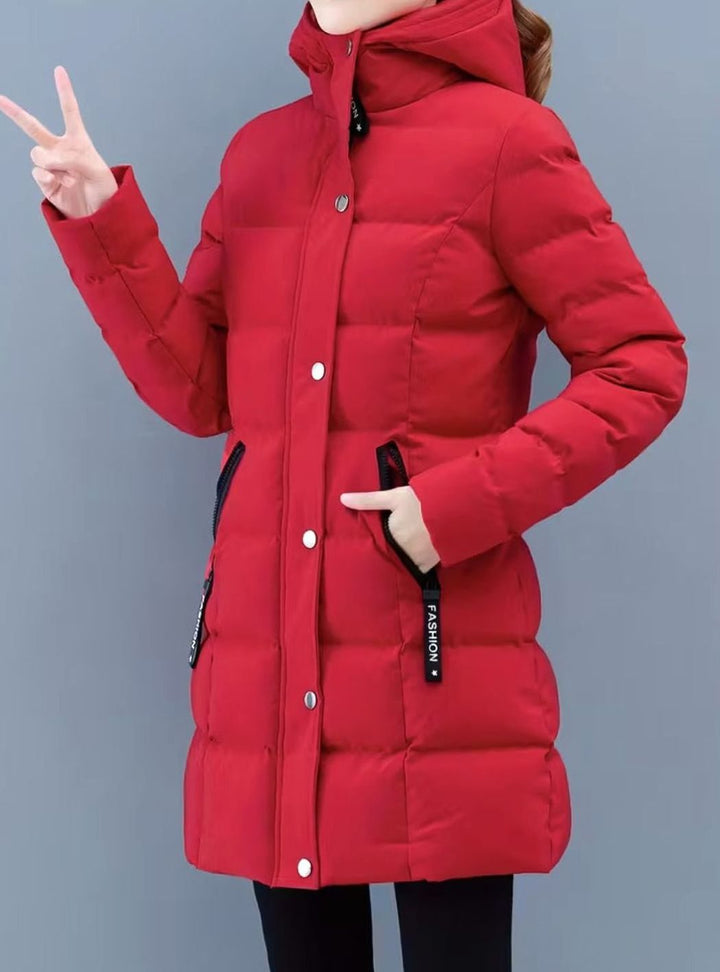 Women's Hooded Quilted Puffer Coat Mid-Length Zip-Up Jacket