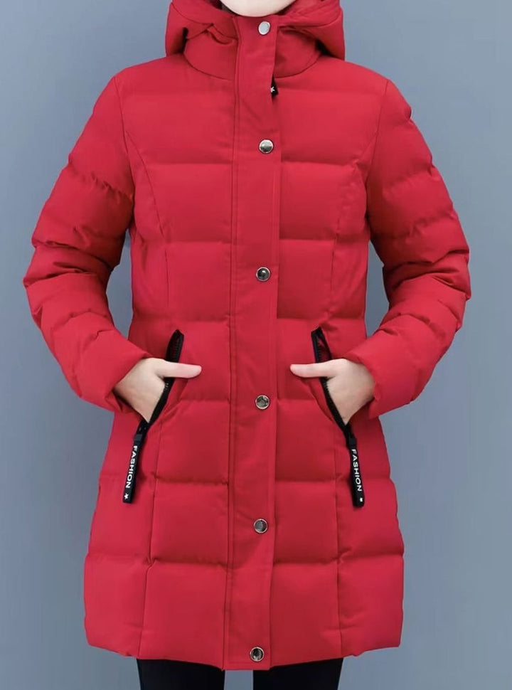 Women's Hooded Quilted Puffer Coat Mid-Length Zip-Up Jacket