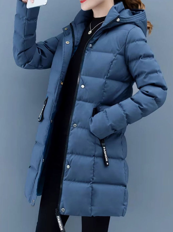 Women's Hooded Quilted Puffer Coat Mid-Length Zip-Up Jacket