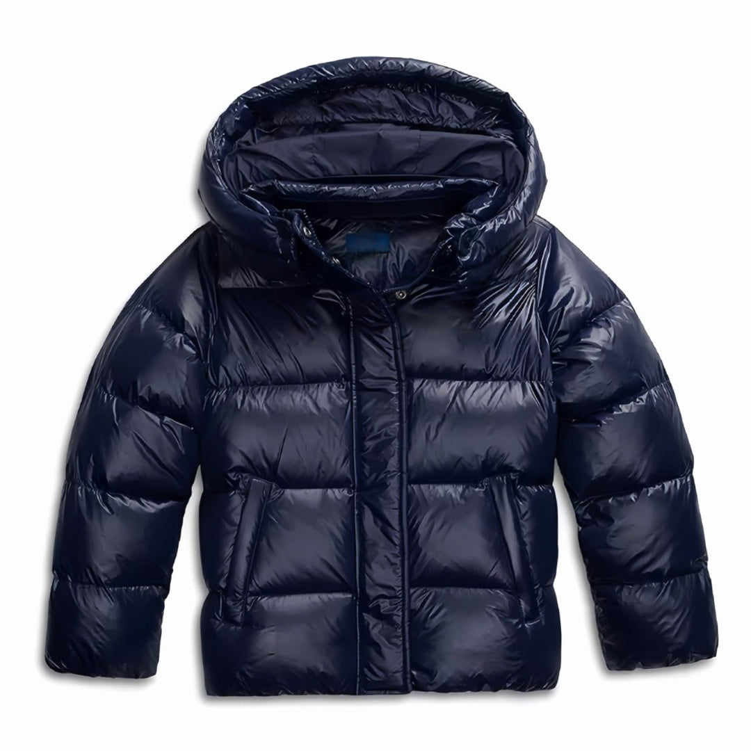 Women's Hooded Quilted Puffer Winter Jacket Full-Zip - Navy Blue