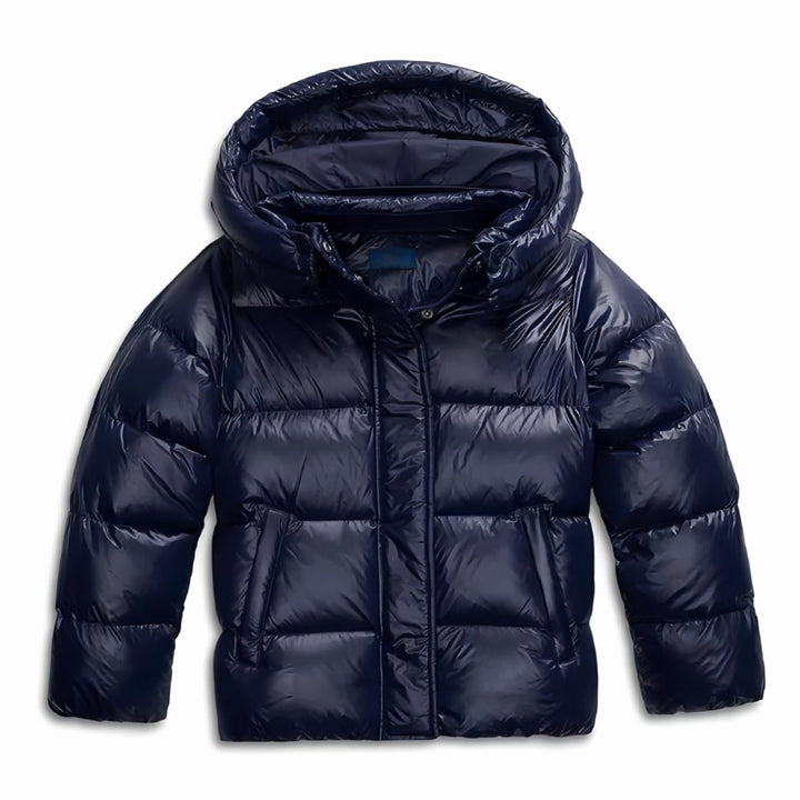 Women's Hooded Quilted Puffer Winter Jacket Full-Zip - Navy Blue