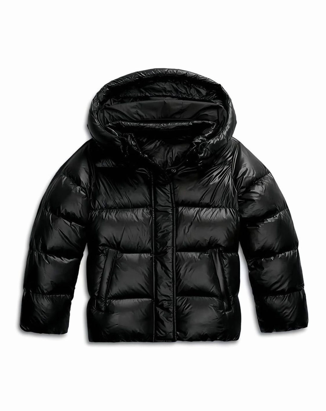 Women's Hooded Quilted Puffer Winter Jacket Full-Zip - Black