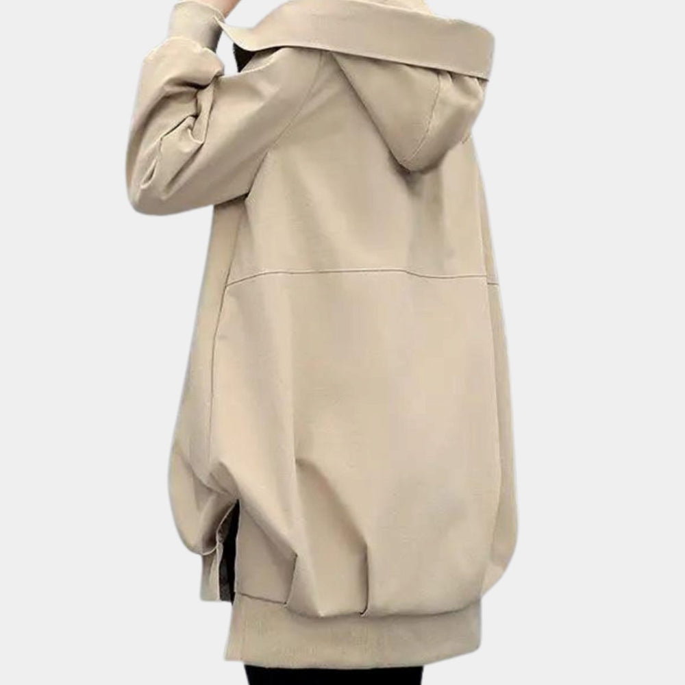 Women's Hooded Zip-Front Mid-Length Windbreaker Jacket