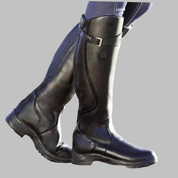 Women's Knee High Orthopaedic Leather Boots Cushioned Footbed - Black