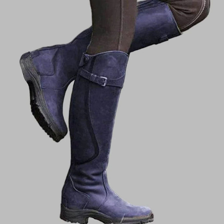 Women's Knee High Orthopaedic Leather Boots Cushioned Footbed - Blue