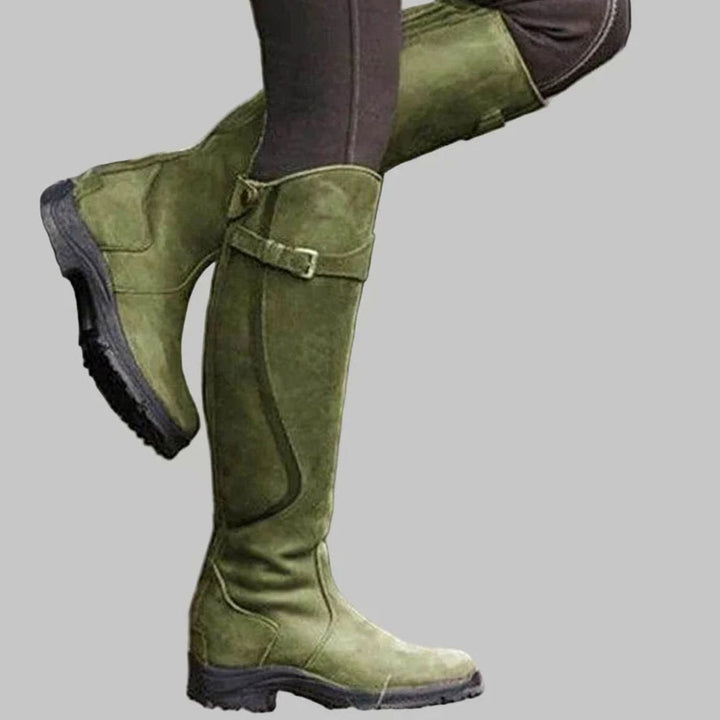 Women's Knee High Orthopaedic Leather Boots Cushioned Footbed - Green