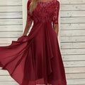 Eleanor | Women's Lace Bodice Chiffon A-Line Midi Cocktail Dress