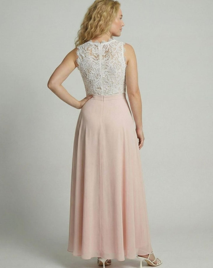 Women's Lace Bodice Chiffon Maxi Dress Sleeveless A-Line Gown