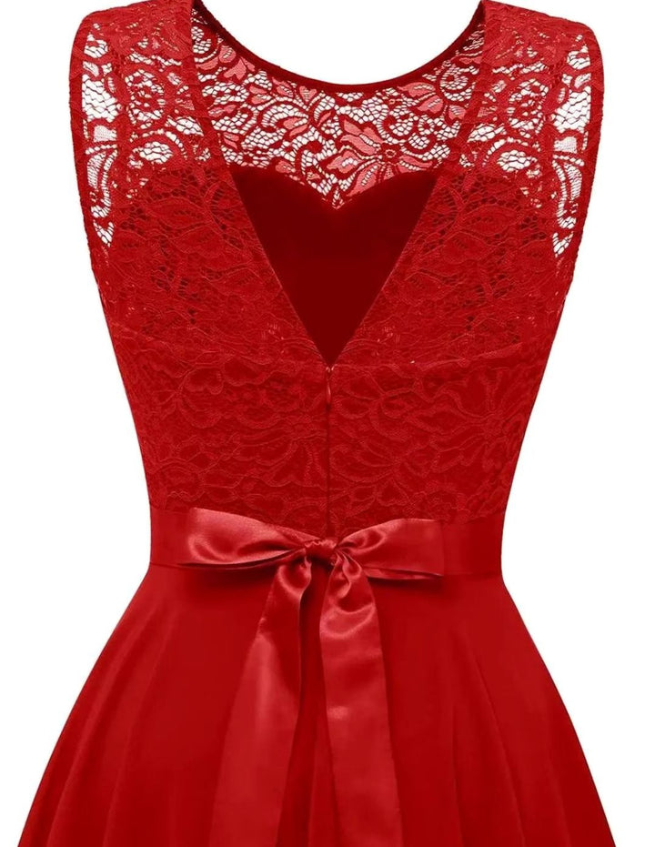 Women's Lace Bodice Sleeveless High-Low Cocktail Dress