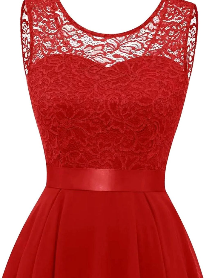 Women's Lace Bodice Sleeveless High-Low Cocktail Dress
