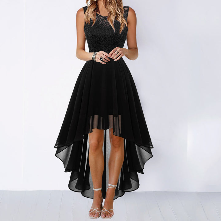Women's Lace Bodice Sleeveless High-Low Cocktail Dress - Black
