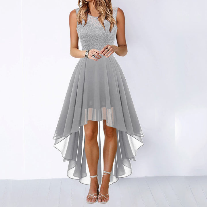 Women's Lace Bodice Sleeveless High-Low Cocktail Dress - Grey
