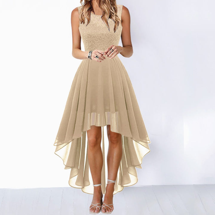 Women's Lace Bodice Sleeveless High-Low Cocktail Dress - Gold