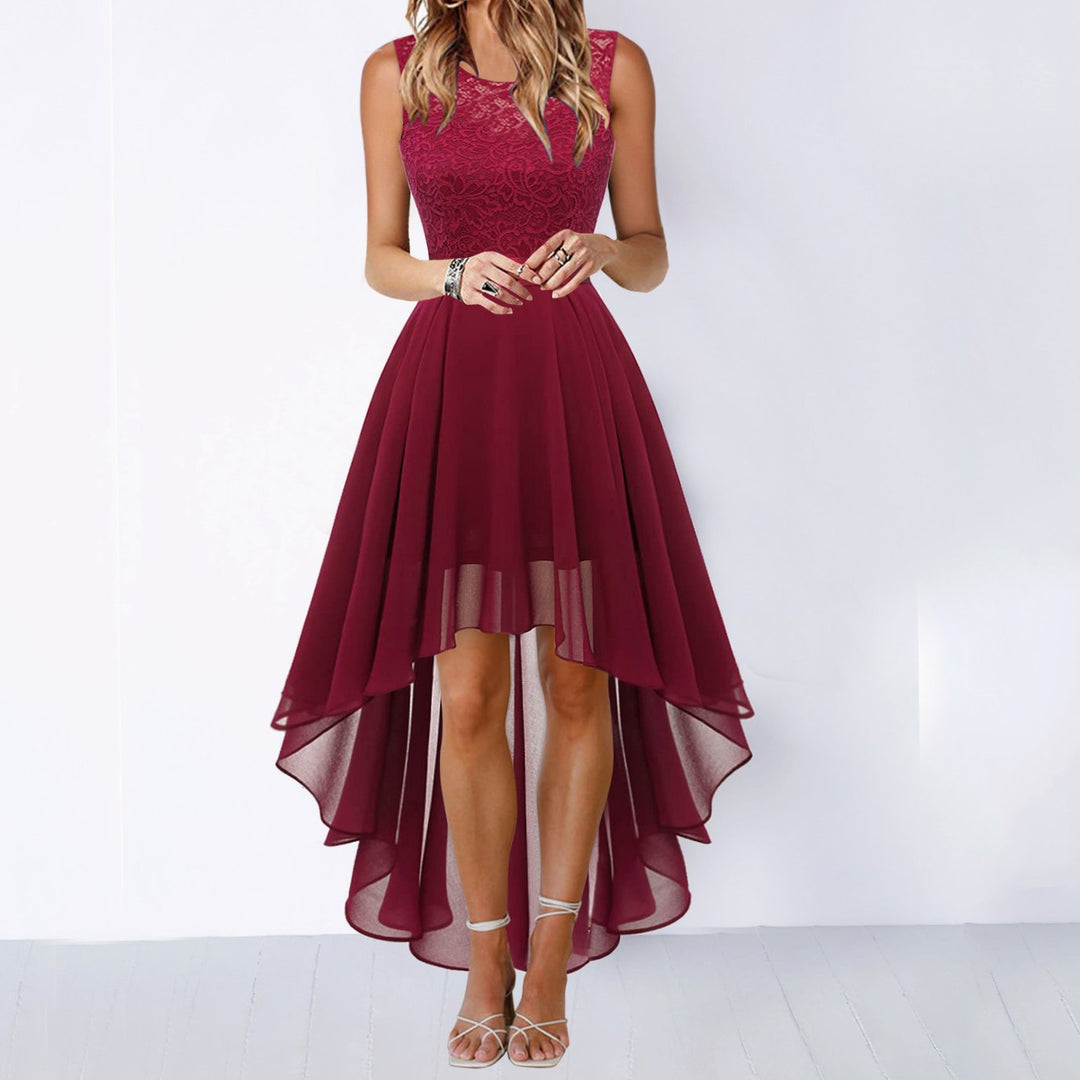 Women's Lace Bodice Sleeveless High-Low Cocktail Dress