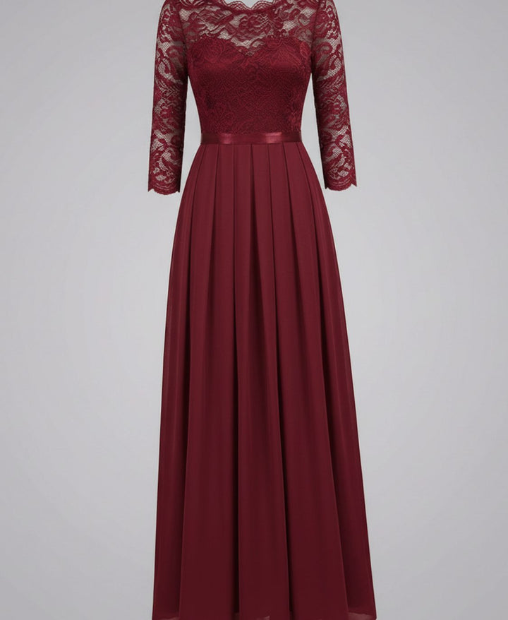 Women's Lace Bodice Three-Quarter Sleeve Chiffon Maxi Dress