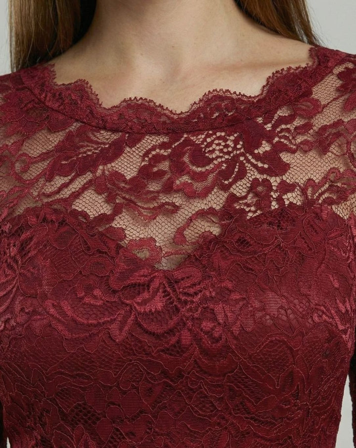 Women's Lace Bodice Three-Quarter Sleeve Chiffon Maxi Dress