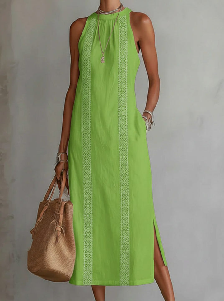 Women's Lace Panel Relaxed Halter Neck Midi Dress - Light Green