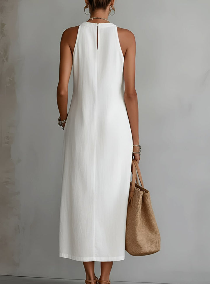 Women's Lace Panel Relaxed Halter Neck Midi Dress