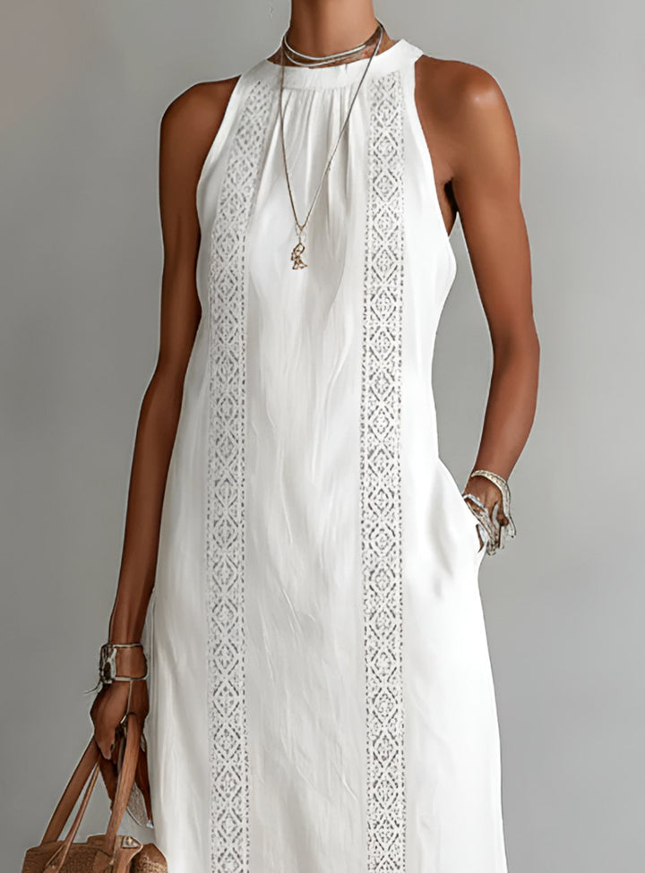 Women's Lace Panel Relaxed Halter Neck Midi Dress