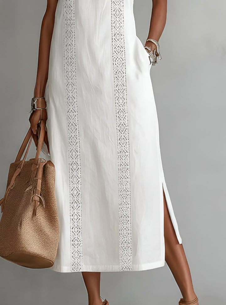 Women's Lace Panel Relaxed Halter Neck Midi Dress