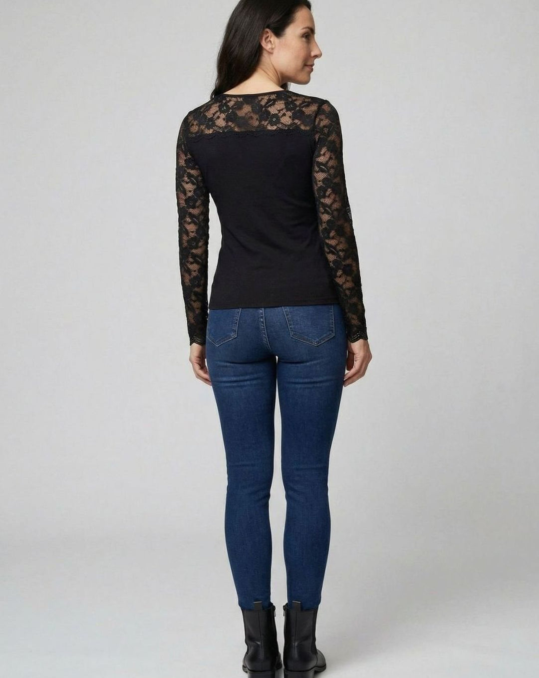 Women's Lace-Sleeve V-Neck Fitted Ribbed Bodysuit