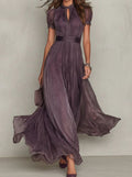 Penelope | Women's Lace Trim Gathered-Waist Chiffon Maxi Dress