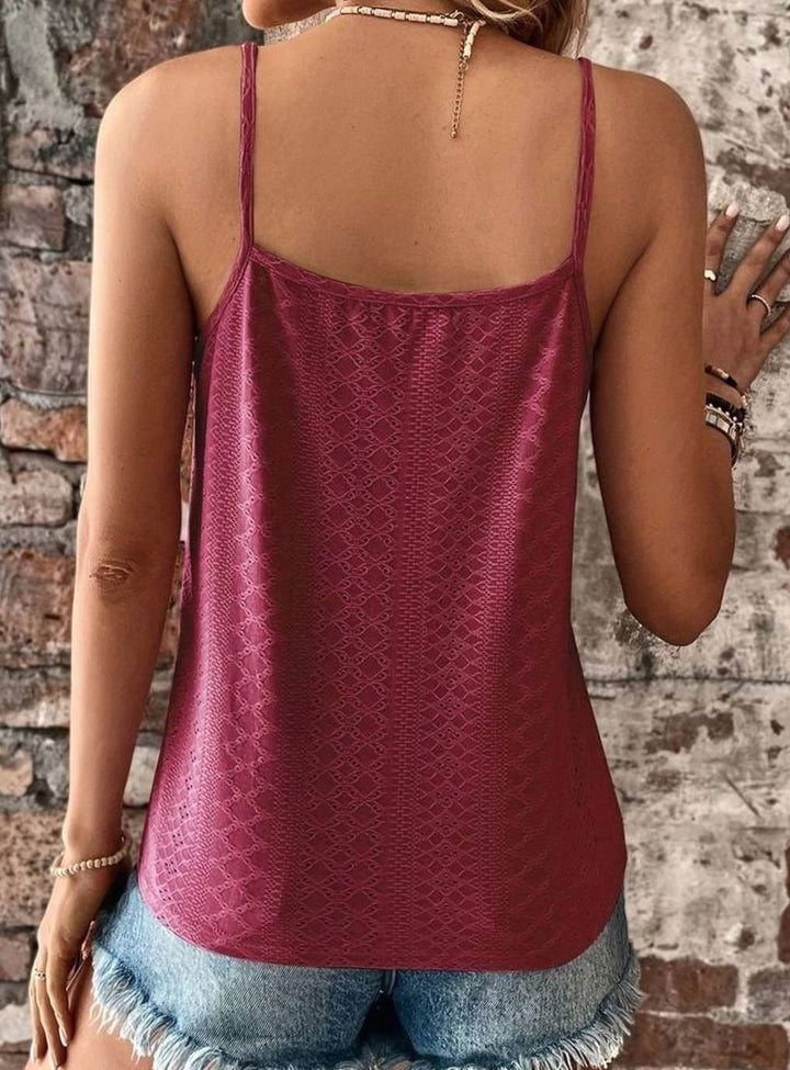 Women's Lace-Trim V-Neck Eyelet Spaghetti Strap Cami Top