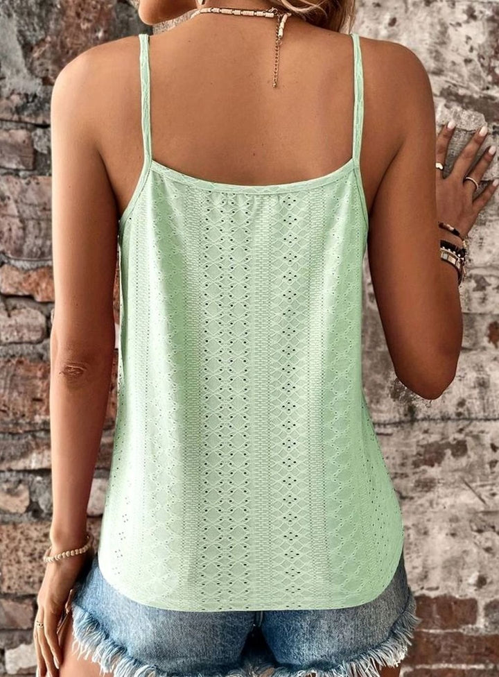 Women's Lace-Trim V-Neck Eyelet Spaghetti Strap Cami Top