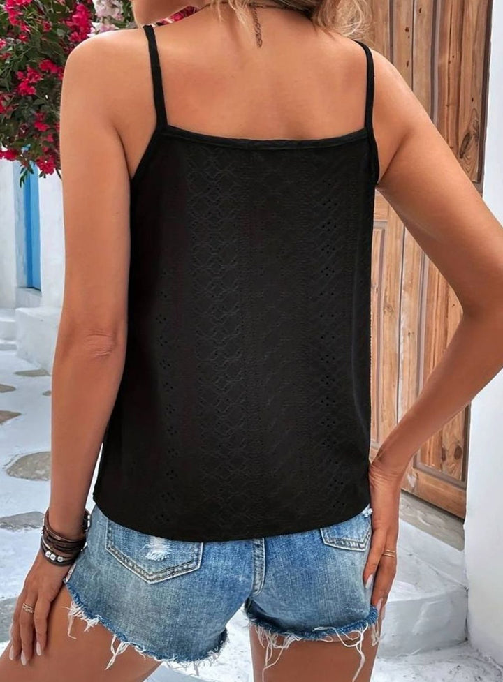 Women's Lace-Trim V-Neck Eyelet Spaghetti Strap Cami Top