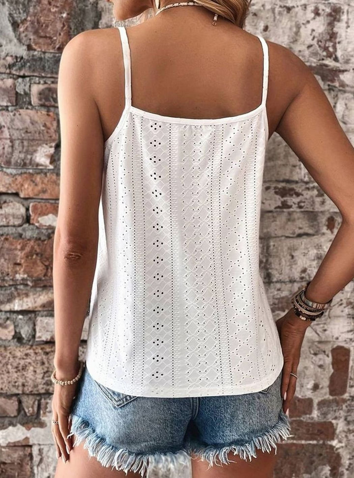 Women's Lace-Trim V-Neck Eyelet Spaghetti Strap Cami Top