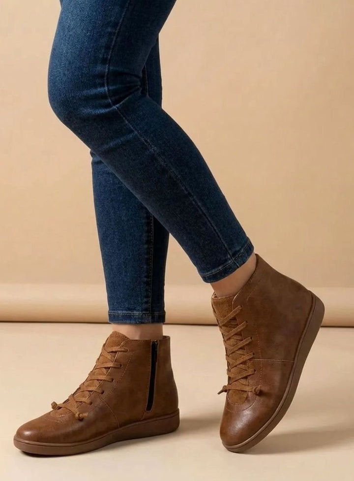 Women's Lace-Up Ankle Boots Comfort Flat Booties