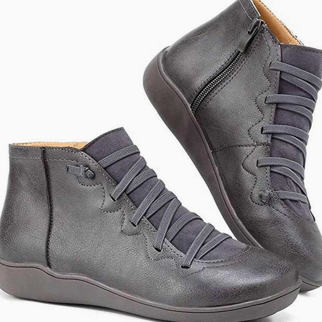 Women's Lace-Up Ankle Boots Comfort Flat Booties - Gray