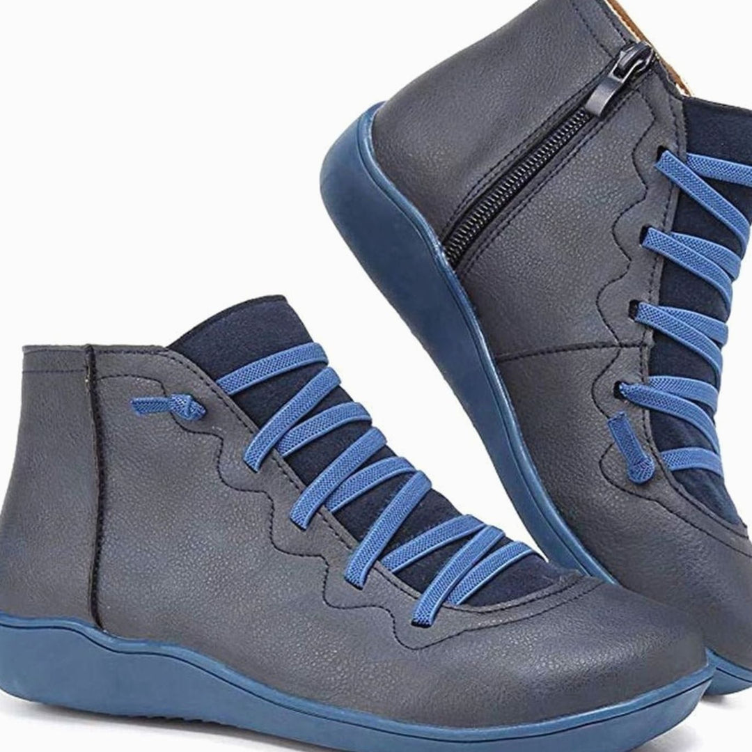 Women's Lace-Up Ankle Boots Comfort Flat Booties - Blue