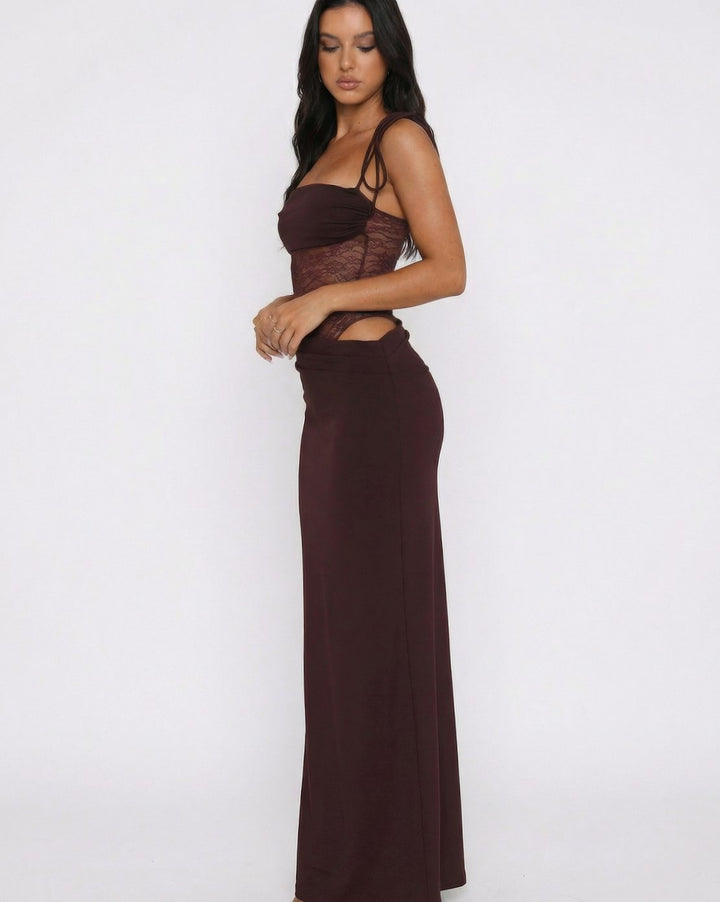 Women's Lace Waist Cut-Out Spaghetti Strap Maxi Dress