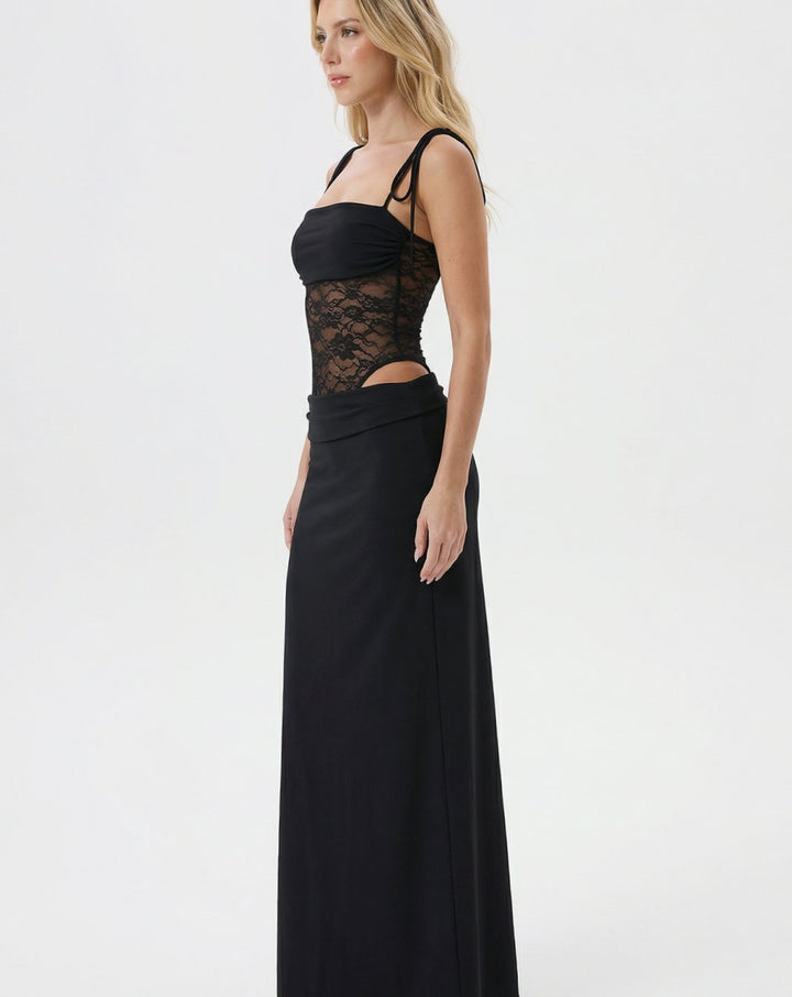 Women's Lace Waist Cut-Out Spaghetti Strap Maxi Dress