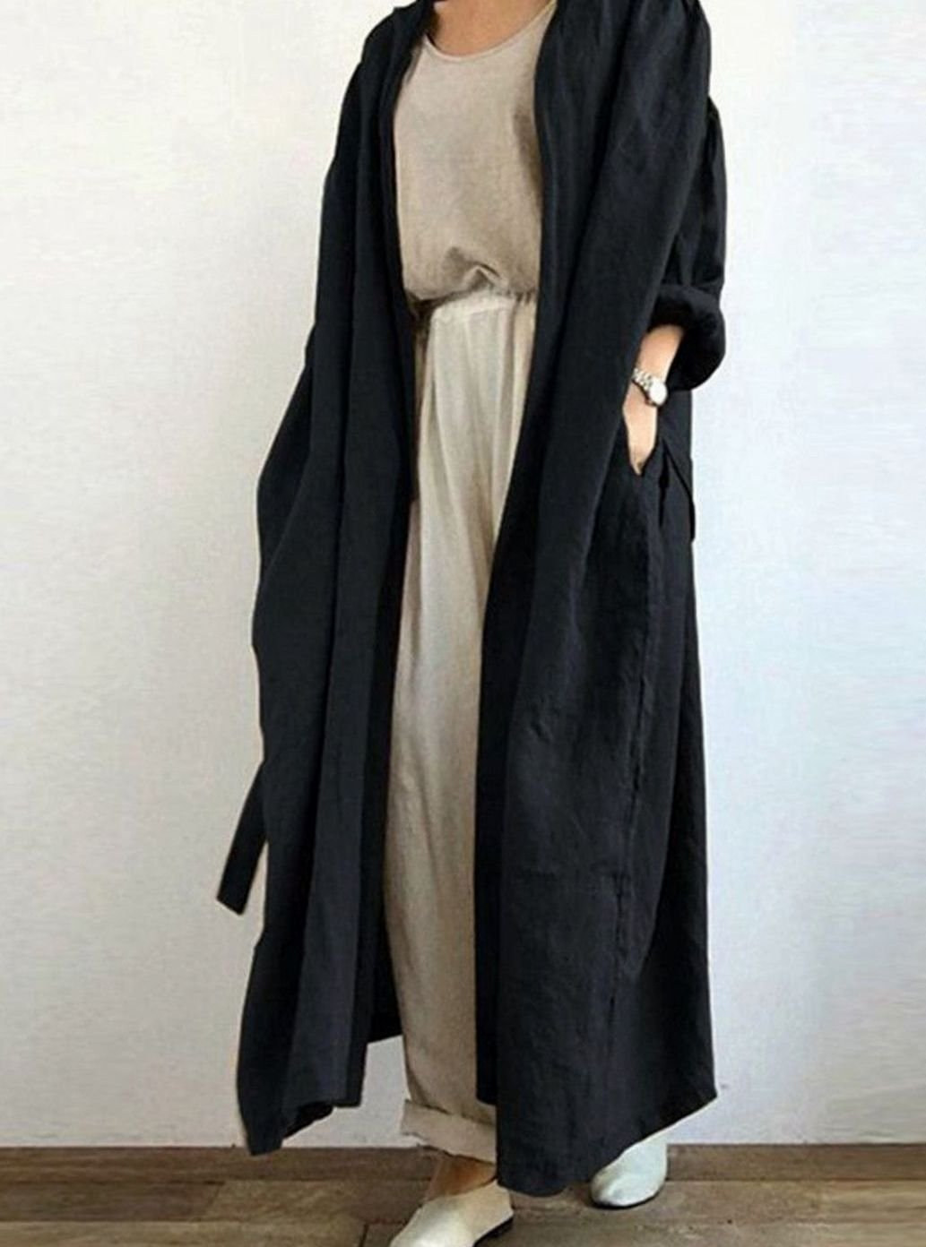 Women's Long Open Front Duster Oversized Cardigan - Black